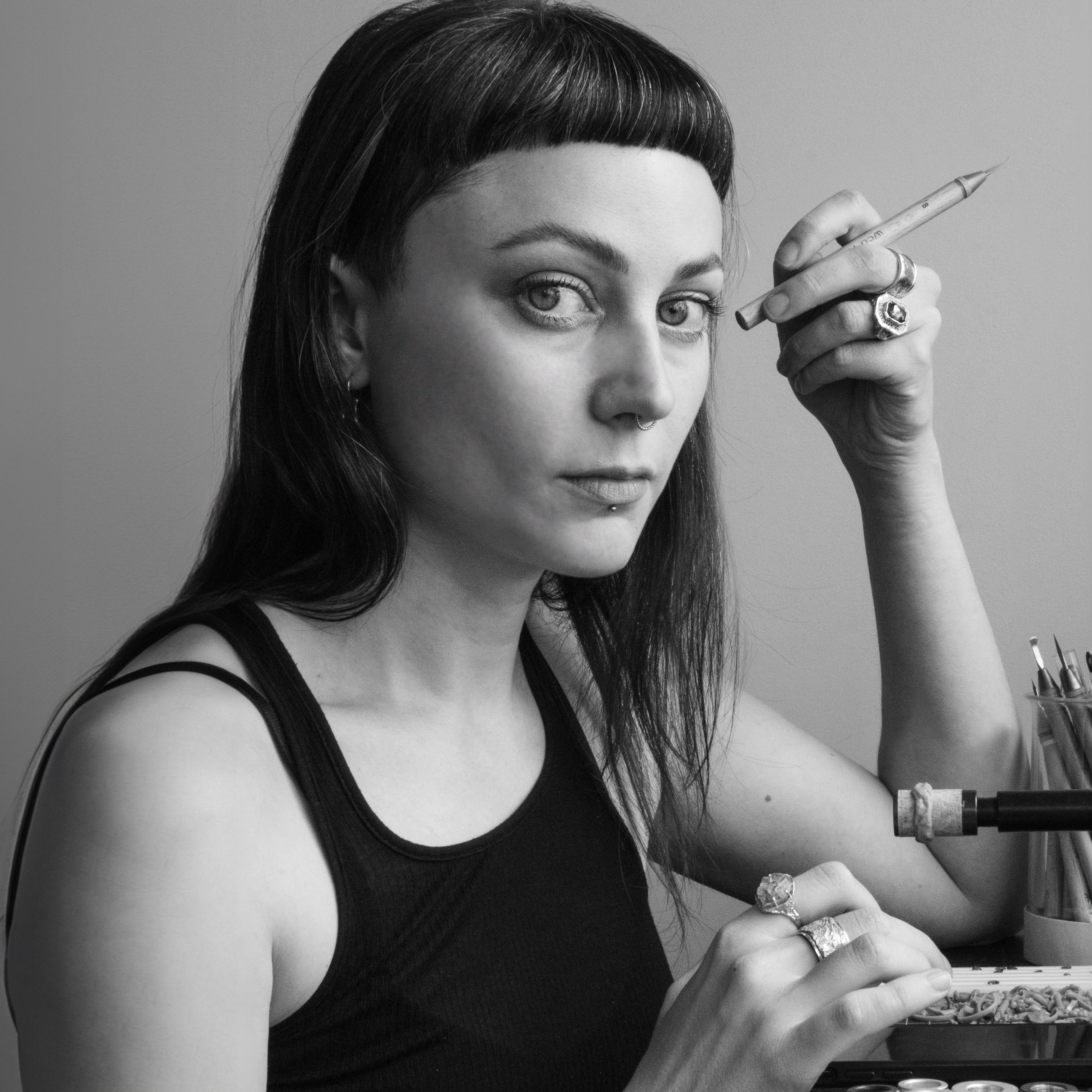 Melbourne-based Contemporary Jeweller Alicia Hannah Naomi at her workbench