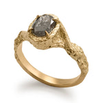 18ct Gold Engagement Ring with Salt & Pepper Oval Diamond and Twisted Vine-Like Shoulders and Talon Claws
