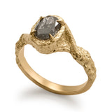 18ct Gold Engagement Ring with Salt & Pepper Oval Diamond and Twisted Vine-Like Shoulders and Talon Claws