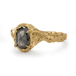 Sculptural 18ct Gold Engagement Ring with Dark Salt & Pepper Oval Diamond and Twisted Vine-Like Shoulders