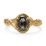 Salt & Pepper Oval Diamond and 18ct Yellow Gold Engagement Ring with Sculptural Twisted Vine-Like Shoulder Detail