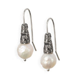 Sterling Silver Baroque Pearl Earring on hook with eroded detail by Alicia Hannah Naomi.